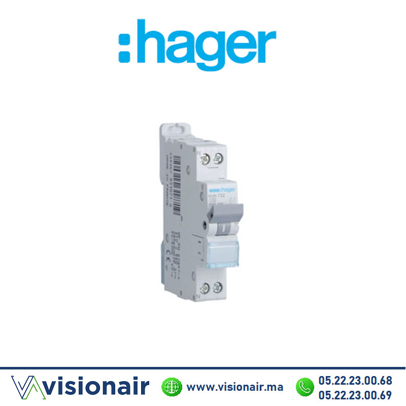 Disjoncteur HAGER 1P+N 32A MJN732 Casablanca Maroc