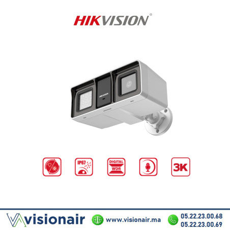 Caméra HIKVISION bullet 3K 5MP IP67 projecteur Smart Hybrid Light audio DS-2CE18K0T-LFS Casablanca Maroc