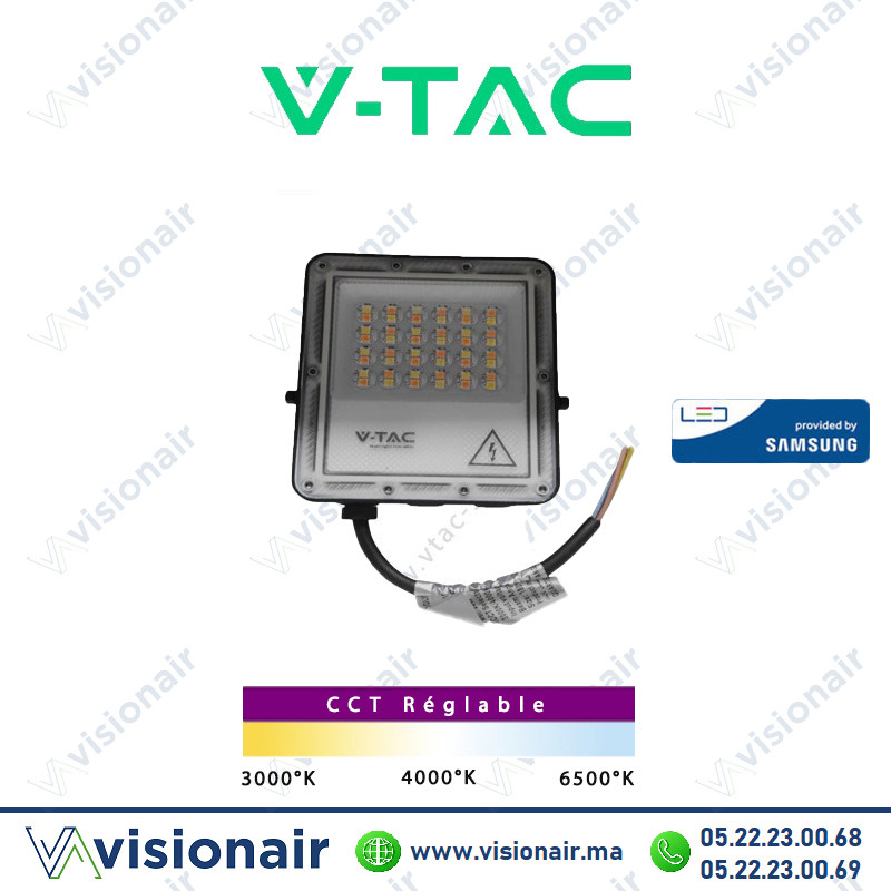 Projecteur LED V-TAC 20W CCT IP65 SKU98126 (LED Samsung) Casablanca Maroc