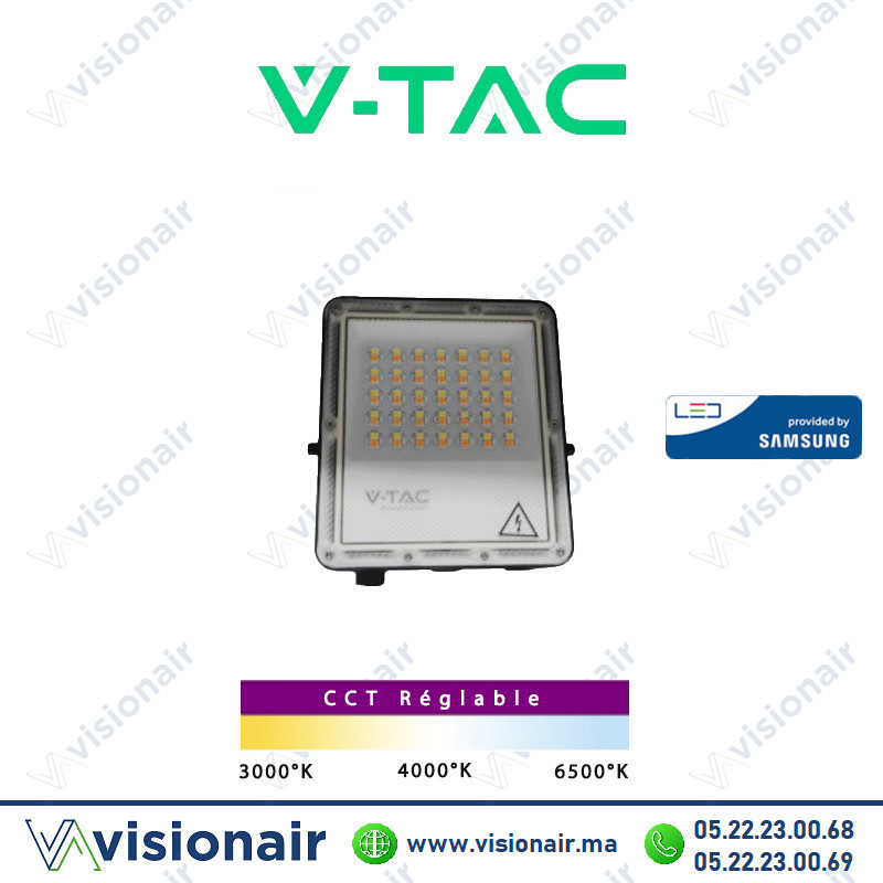 Projecteur LED V-TAC 30W CCT IP65 SKU98127 (LED Samsung)Casablanca Maroc