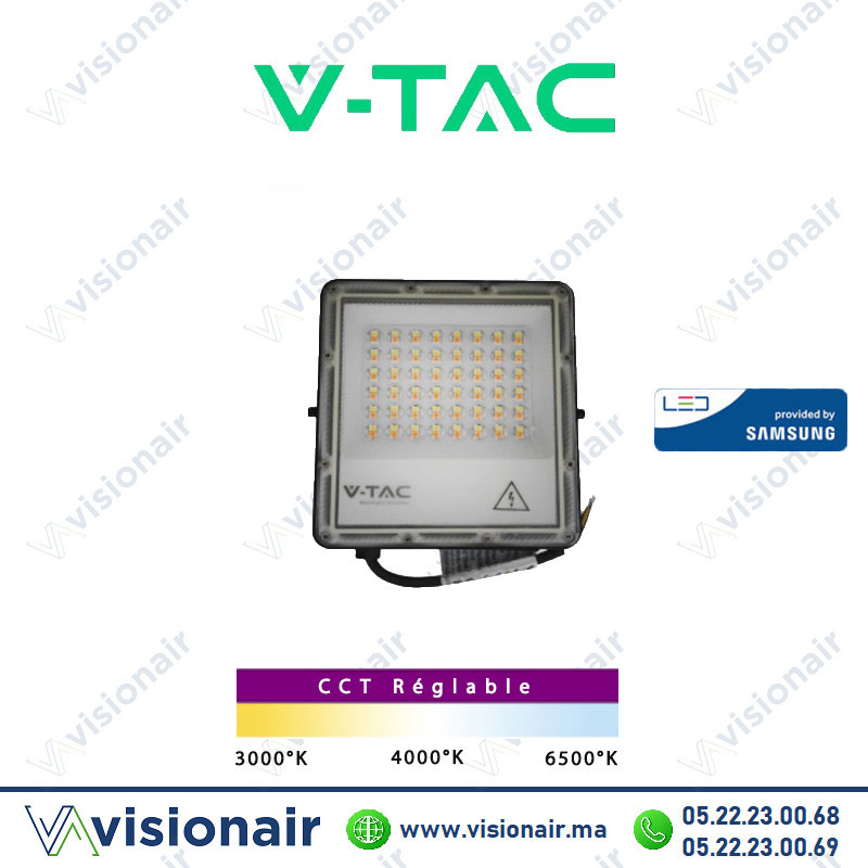 Projecteur LED V-TAC 50W CCT IP65 SKU98128 (LED Samsung) Casablanca Maroc
