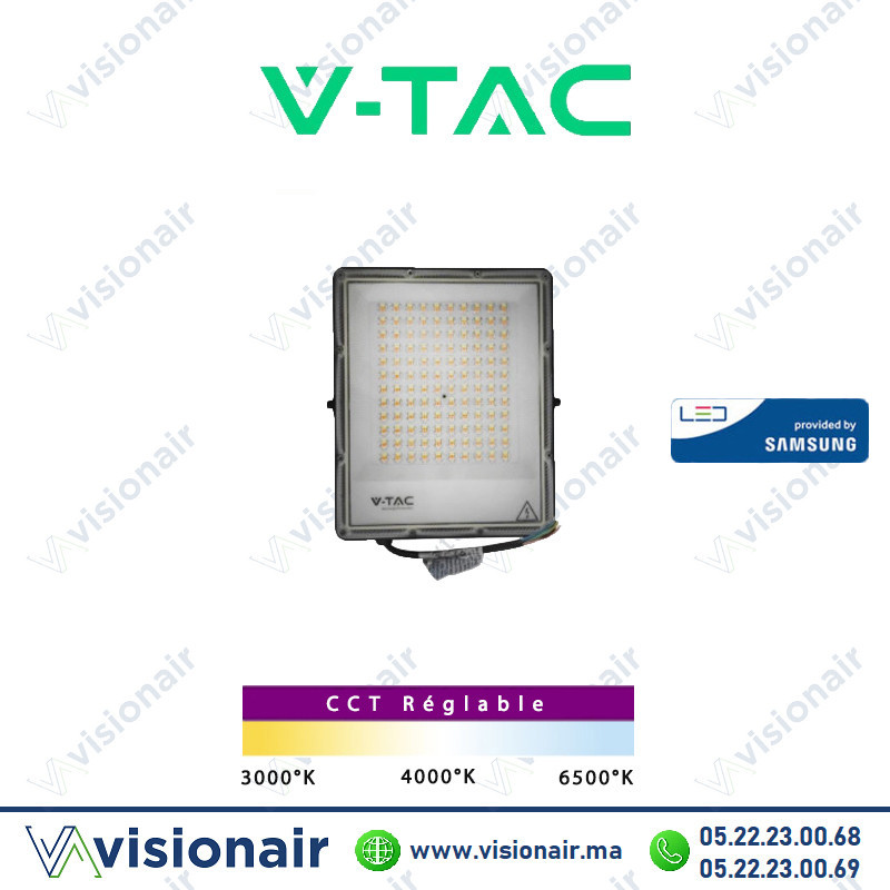 Projecteur LED V-TAC 100W CCT IP65 SKU98129 (LED Samsung) Casablanca Maroc