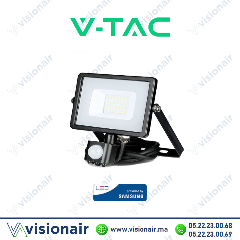 Projecteur LED avec détecteur V-TAC 20W 6400°K IP65 SKU453 (LED Samsung) Casablanca Maroc
