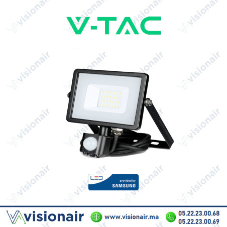 Projecteur LED avec détecteur V-TAC 20W 6400°K IP65 SKU453 (LED Samsung) Casablanca Maroc
