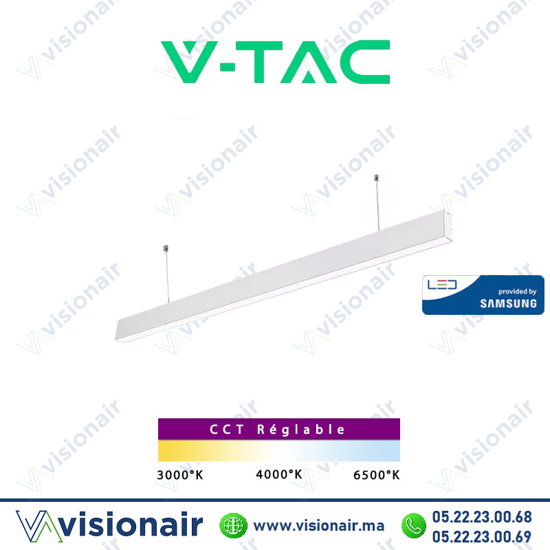 Suspension LED V-TAC blanc 120cm 40W CCT SKU97460 Casablanca Maroc