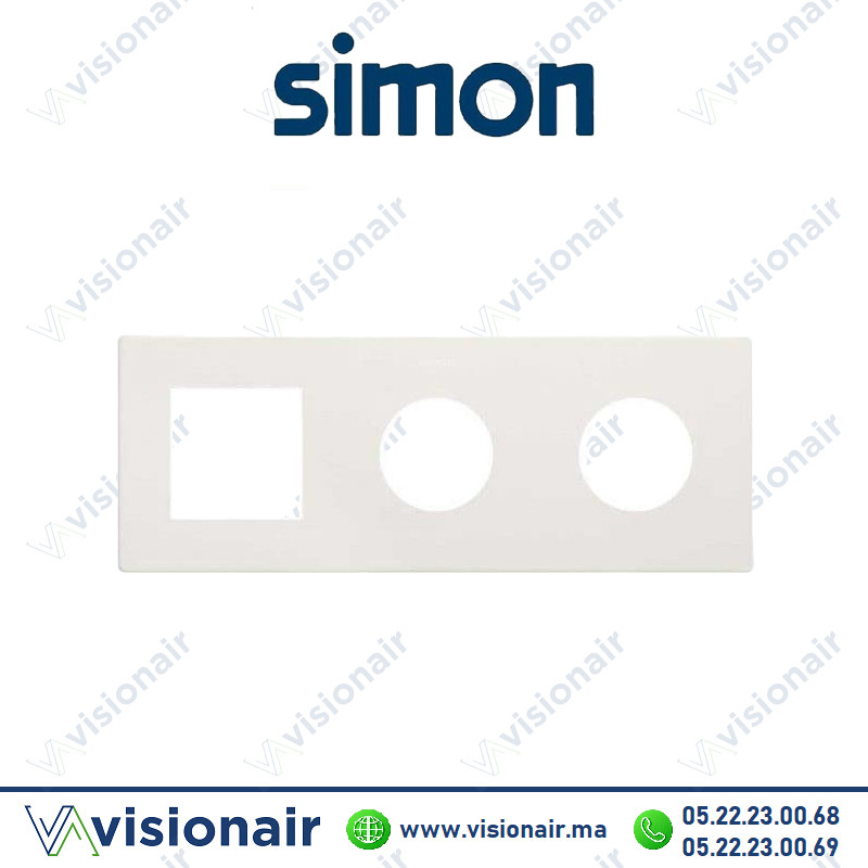 Cadre Simon270 Minima 3 modules 1M large + 2 prises 2P+T CLEAN blanc 27193630-090 Casablanca Maroc