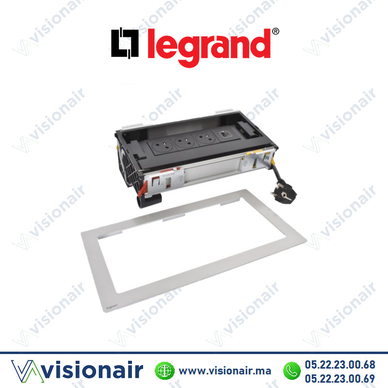 Incara flip-up Legrand 8 modules 3 prises 2P+T + 1 chargeur USB A+C 15W Casablanca Maroc