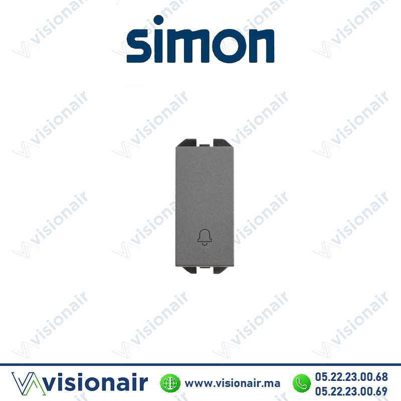 Bouton-poussoir Simon 270 avec cloche gravée étroit Titane 20001152-096 Casablanca Maroc