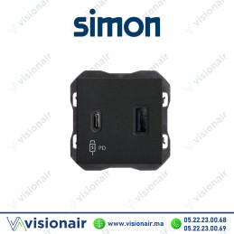 Chargeur Simon 270 USB double A+C 30W noir mat 20000296-098 Casablanca Mroc