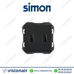 Chargeur Simon USB A double de 3,1 A intelligent noir mat 20000196-098 Casablanca Maroc