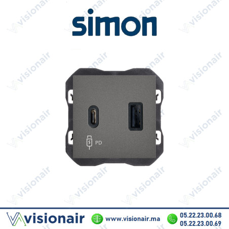 Chargeur Simon 270 USB double A+C 30W Titane 20000296-096 Casablanca Maroc