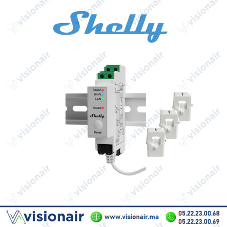 Relais domotique SHELLY Wi-Fi Pro 3EM compteur triphasé avec 3 pinces 120A SHELLY-PRO3EM Casablanca Maroc
