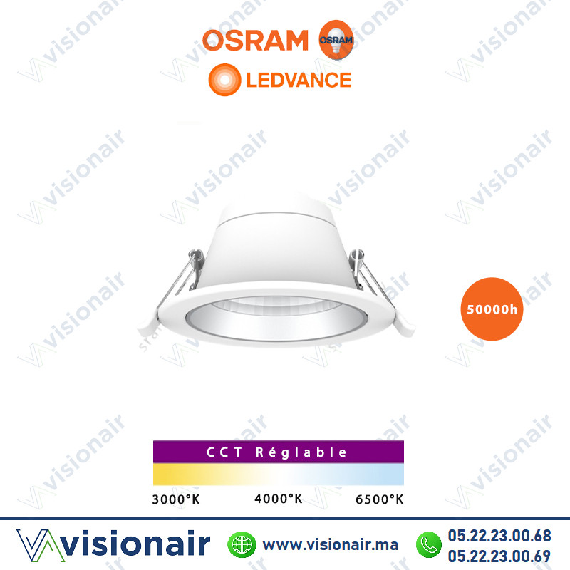 Downlight LED LEDVANCE alu G2 rond encastré 15/20 W CCT IP40 Casablanca Maroc