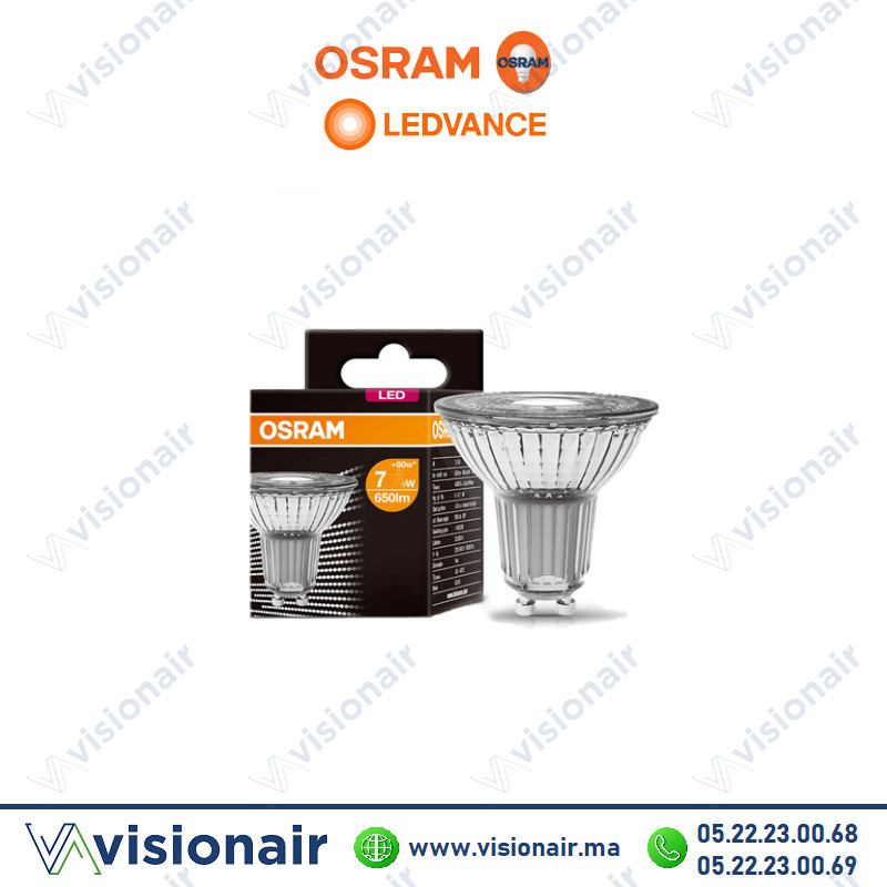 Lampe LED value part16 GU10 Ledvance 7W 6500°K Casablanca Maroc