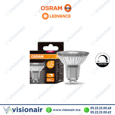 Lampe LED GU10 dimmable Ledvance 7.5W 2700°K Casablanca Maroc