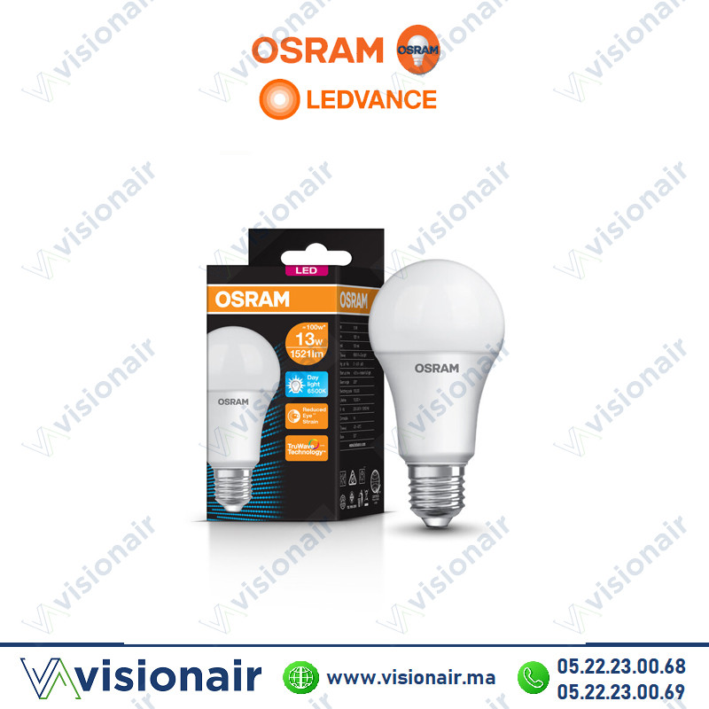 Lampe LED Osram A60 13W E27 6500°K | Visionair Maroc