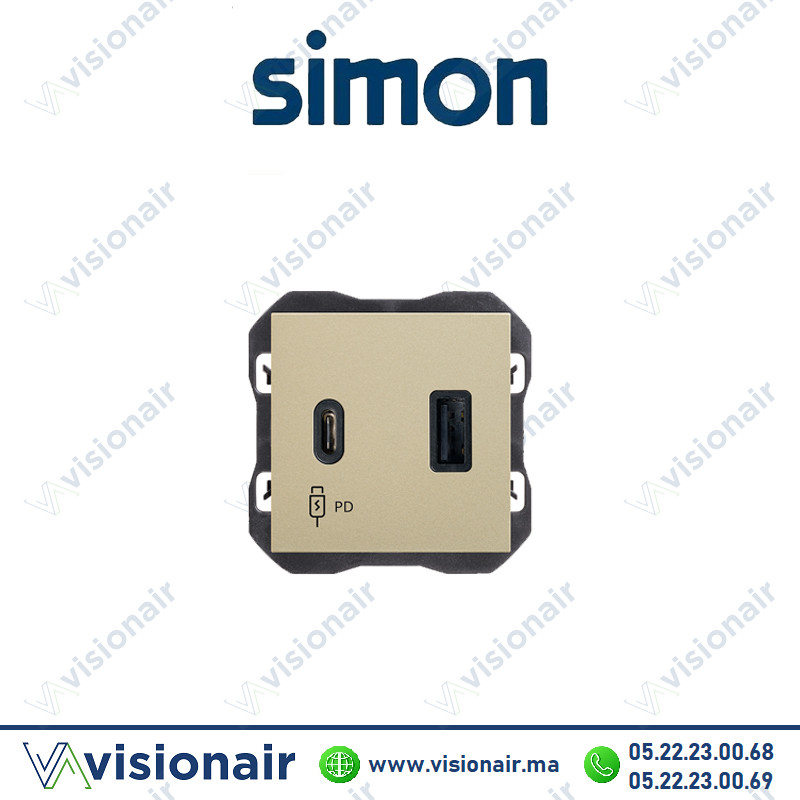 Chargeur USB Simon270 double A+C 30W champagne 20000296-094 Casablanca Maroc