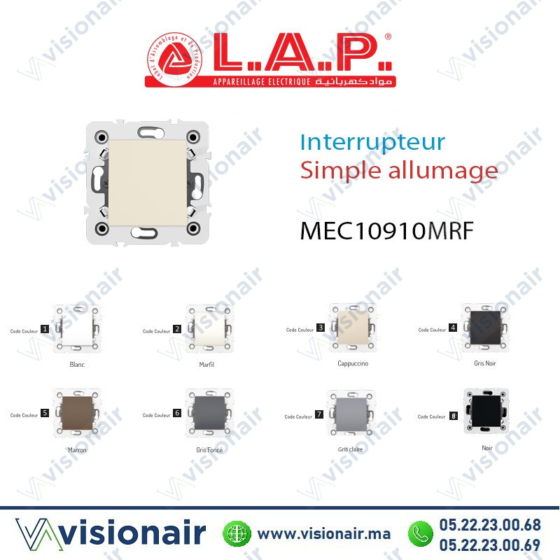 Interrupteur Simple allumage Marfil LAP Millenium 10910MRF2 Casablanca Maroc
