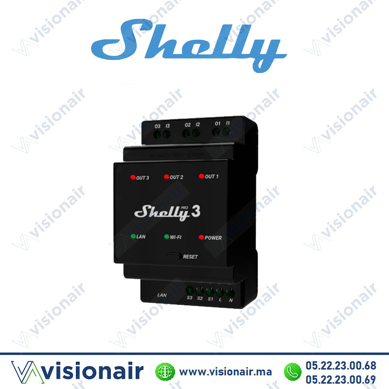 Relais domotique SHELLY Wi-Fi Pro 3 canaux SHELLY-PRO3 Casablanca Maroc