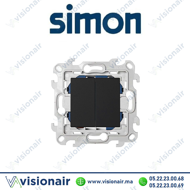 Interrupteur double SIMON 24 Noir mat 2410398-098 Casablanca Maroc