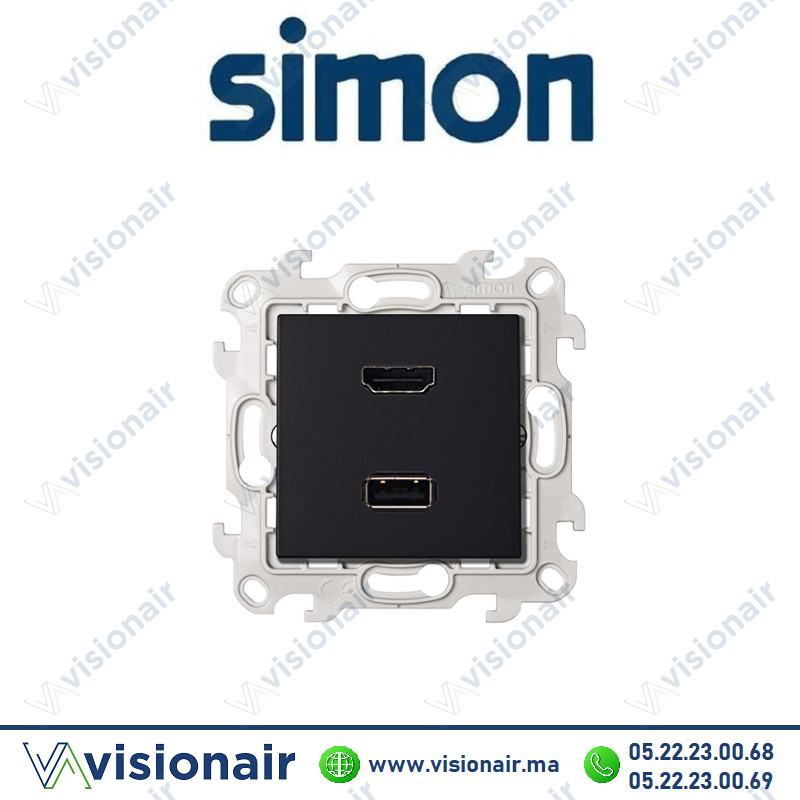 Prise HDMI + USB SIMON 24 Noir mat 2411095-098 Casablanca Maroc