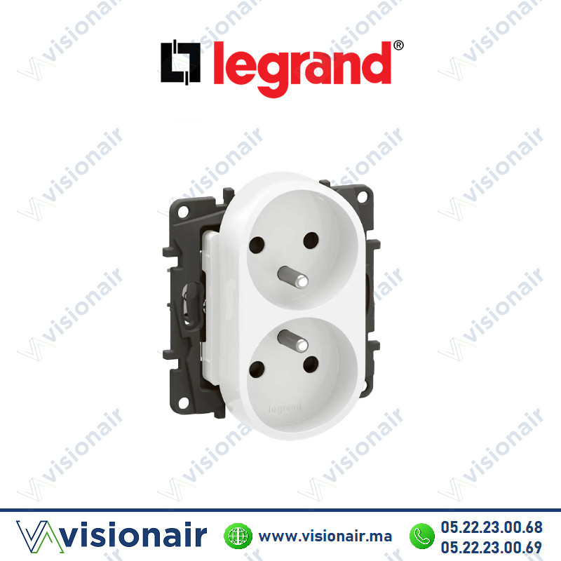 Prise double 2P+T Legrand Niloe Blanc | VISIONAIR Maroc