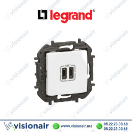 Chargeur double USB Legrand Niloe Type-C 3A 15W Blanc Casablanca Maroc