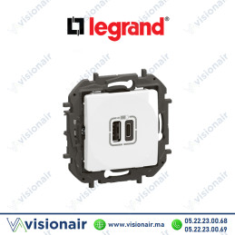 Chargeur double USB Legrand Niloe Type-A + Type-C 3A 15W Blanc Casablanca Maroc