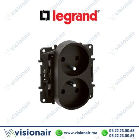 Prise double 2P+T Legrand Niloe Noir Casablanca Maroc