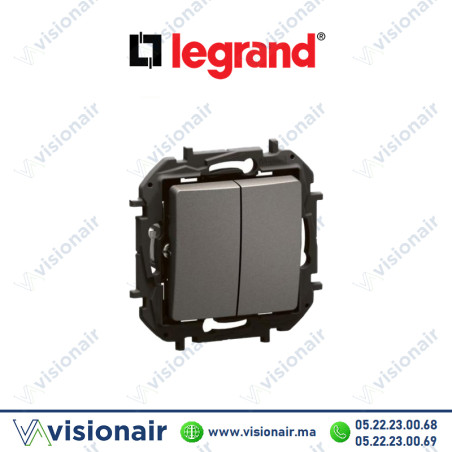 Interrupteur double va et vient Legrand Niloe 10AX Gris Casablanca Maroc