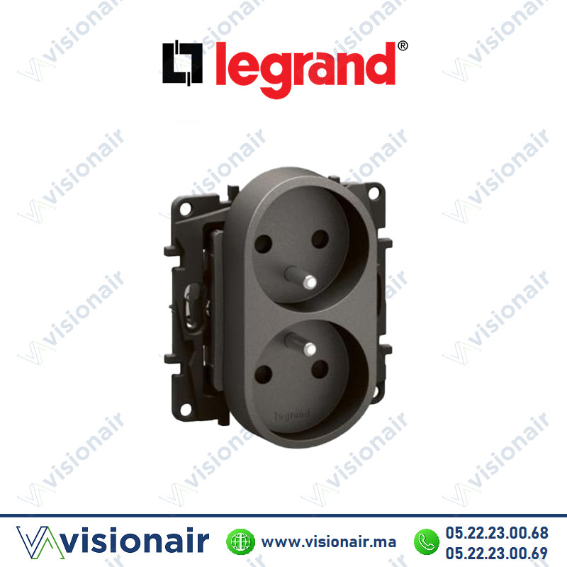 Prise double 2P+T Legrand Niloe Gris Casablanca Maroc