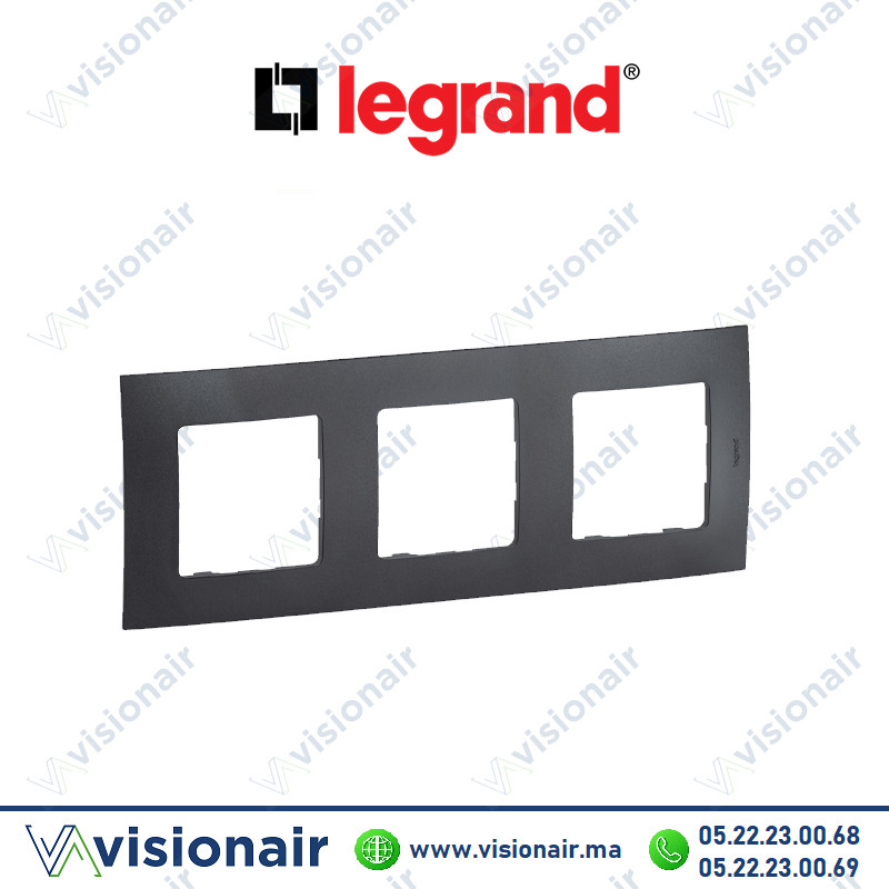 Plaque 3 postes Legrand Niloe Gris foncé Casablanca Maroc