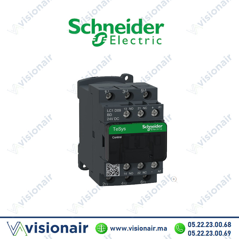 Contacteur SCHNEIDER 18A 3P AC3 440V bobine 24Vcc LC1D18BD Casablanca Maroc