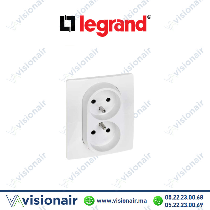 Prise de courant 2P+T double LEGRAND NILOE blanc 764541 Casablanca Maroc