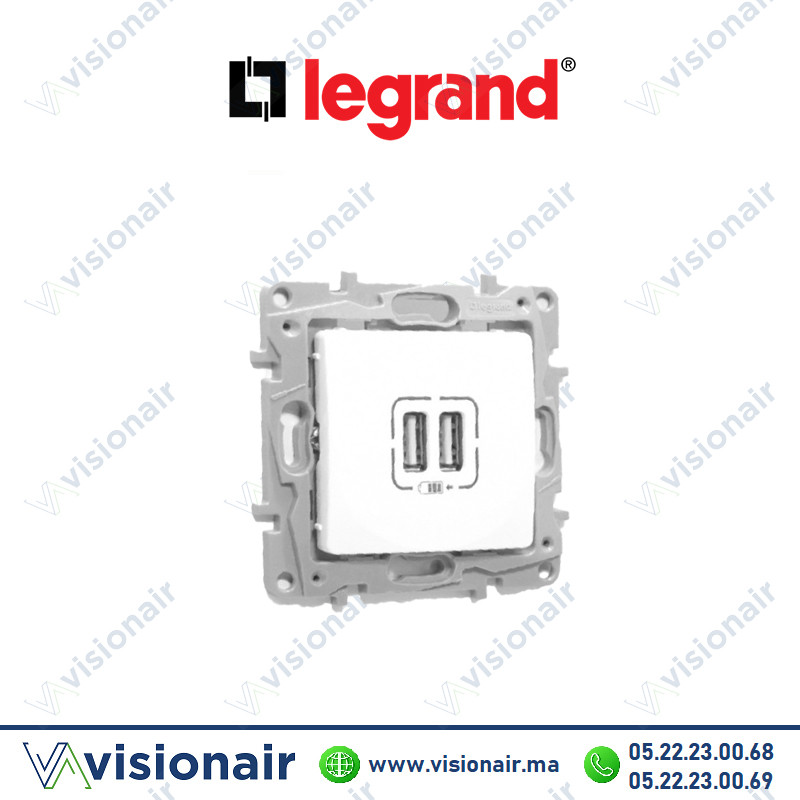 Prise USB double LEGRAND NILOE blanc 764595 Casablanca Maroc