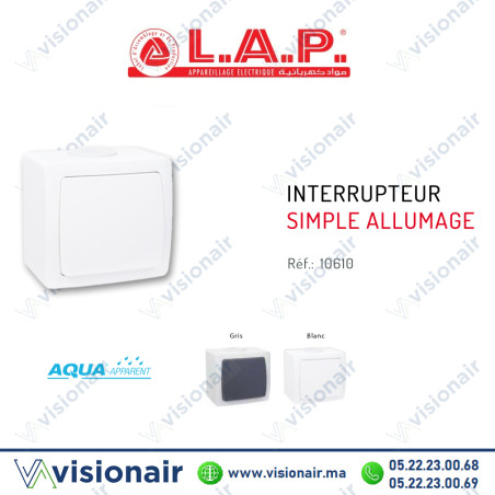 Interrupteur simple étanche LAP AQUA apparent Blanc 10610BL Casablanca Maroc