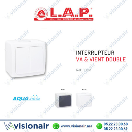 Interrupteur double va et vient étanche LAP AQUA apparent Blanc 10613BL Casablanca Maroc