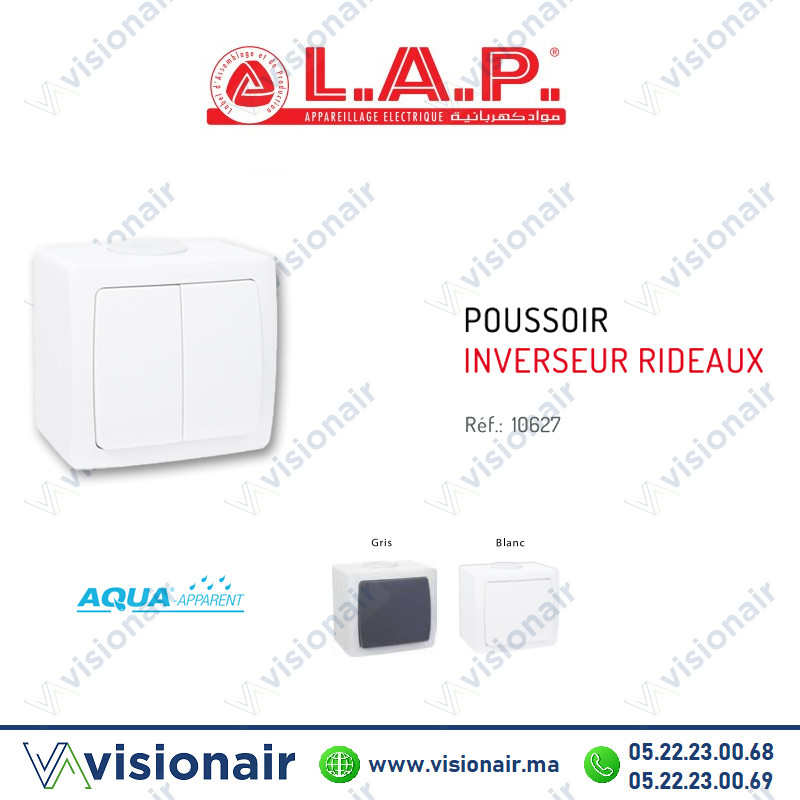 Poussoir inverseur étanche LAP AQUA apparent Blanc 10627BL Casablanca Maroc
