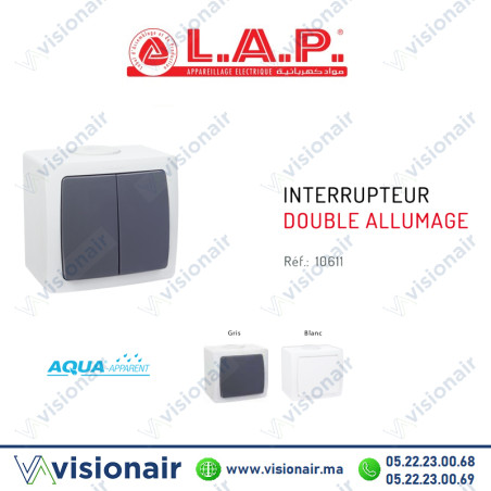 Interrupteur double allumage étanche LAP AQUA apparent Gris 10611GR Casablanca Maroc