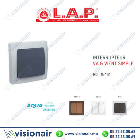 Interrupteur va & vient étanche LAP AQUA encastré Gris Foncé 10412GR Casablanca Maroc