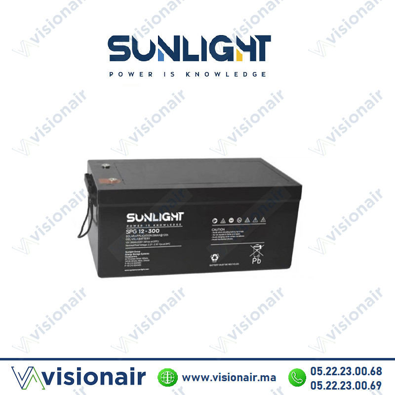 Batterie solaire SUNLIGHT 12V 300AH SPG GEL Casablanca Maroc