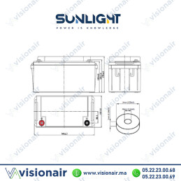 Batterie SUNLIGHT 12V 82AH 370W SPHR étanche VRLA AGM Casablanca Maroc
