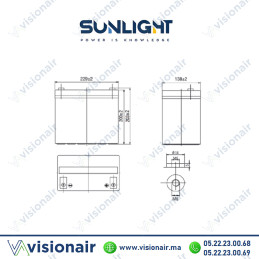 Batterie onduleur SUNLIGHT 12V 78AH 320W SPHR étanche VRLA AGM Casablanca Maroc