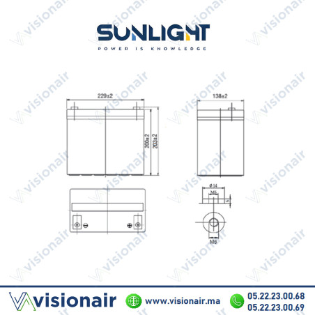 Batterie onduleur SUNLIGHT 12V 78AH 320W SPHR étanche VRLA AGM Casablanca Maroc