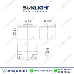 Batterie SUNLIGHT 12V 50AH 211W SPHR étanche VRLA AGM Casablanca Maroc