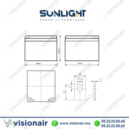 Batterie onduleur SUNLIGHT 12V 26AH SPA étanche VRLA AGM Casablanca Maroc