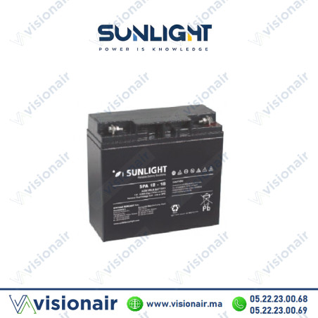 Batterie onduleur SUNLIGHT 12V 18AH SPA étanche VRLA AGM Casablanca Maroc
