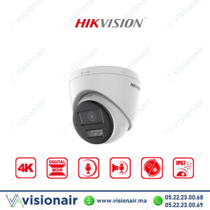 Caméra Hikvision 4K 8MP Turret Hybrid Light Audio Bidirectionnel DS-2CE78U0T-LTS Casablanca Maroc