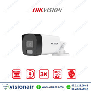 Caméra Hikvision 3k 5MP Bullet Smart Hybrid Light Audio DS-2CE17K0T-LFS Casablanca Maroc