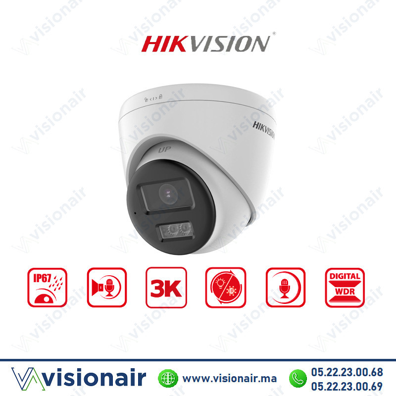 Caméra Hikvision 5MP Turbo HD Turret Audio Bidirectionnel DS-2CE78K0T-LTS Casablanca Maroc